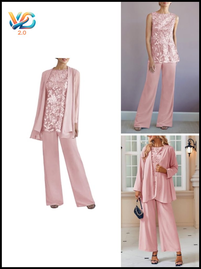 3-Piece Lace Pantsuit Set Wedding Guest Mother Of Bride